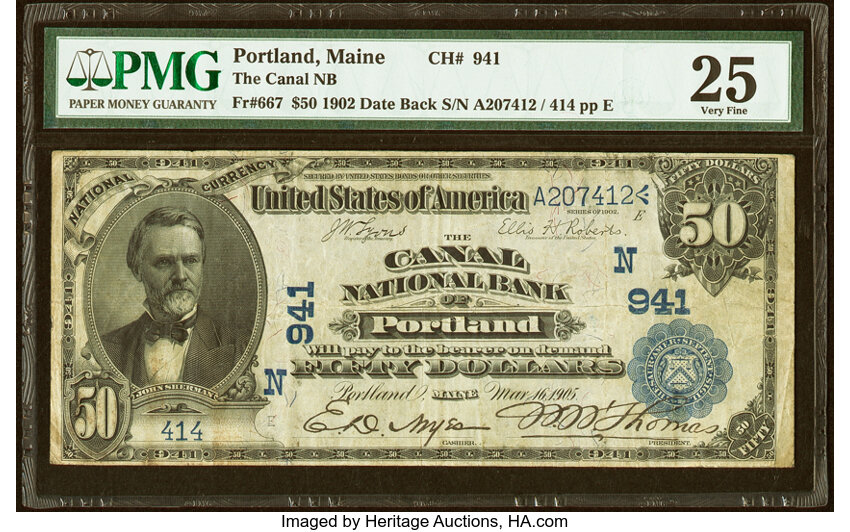 image for: Portland, ME - $50 1902 Date Back Fr. 667 The Canal National Bank Ch. # (N)941 PMG Very Fine 25....