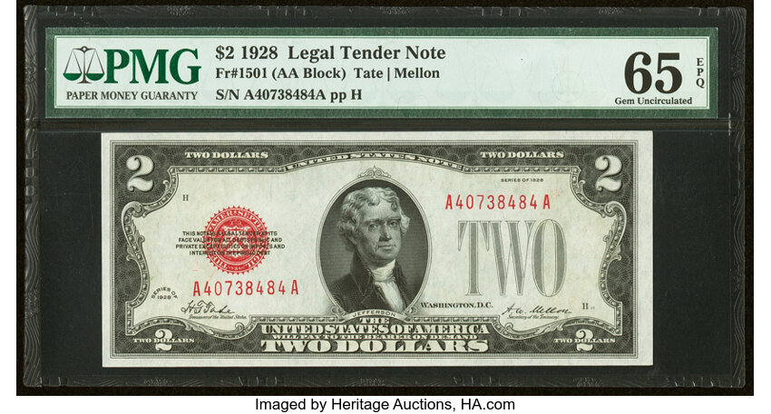 image for: Fr. 1501 $2 1928 Legal Tender Note. PMG Gem Uncirculated 65 EPQ....