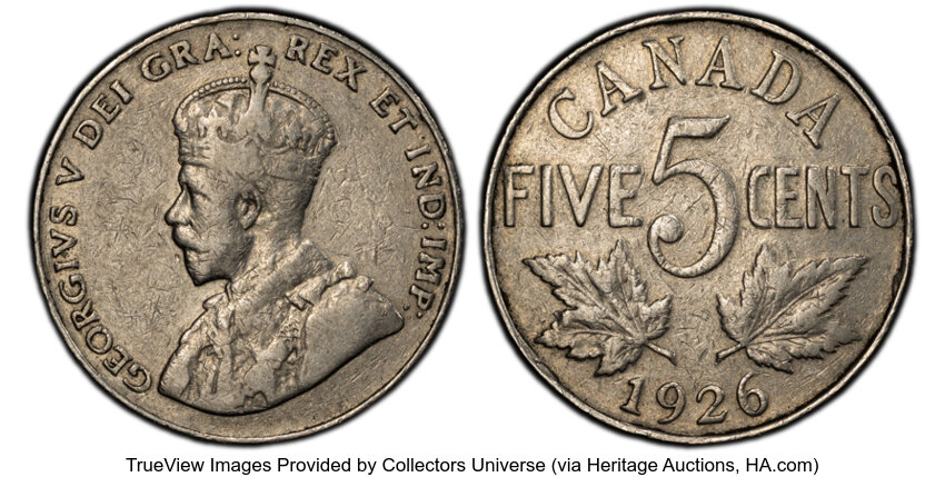 image for: Canada: George V "Far 6" 5 Cents 1926 VF25 PCGS,...