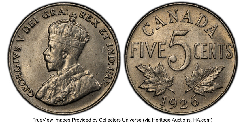 image for: Canada: George V "Near 6" 5 Cents 1926 MS63 PCGS,...