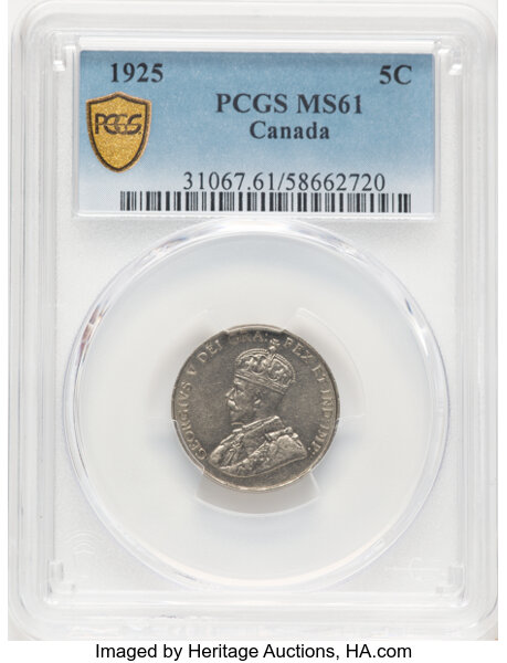 image for: Canada: George V 5 Cents 1925 MS61 PCGS,...