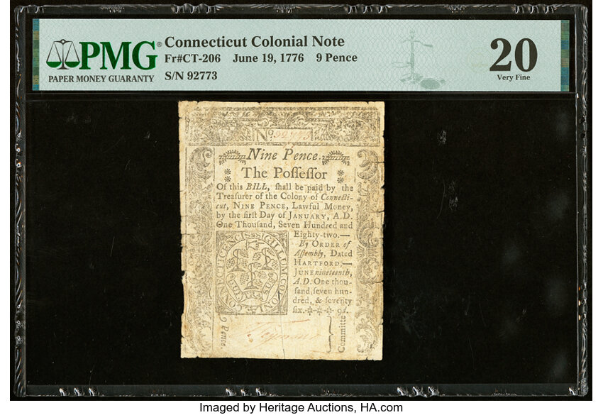 image for: Connecticut June 19, 1776 9d PMG Very Fine 20....