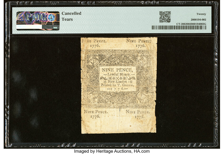 image for: Connecticut June 19, 1776 9d PMG Very Fine 20....