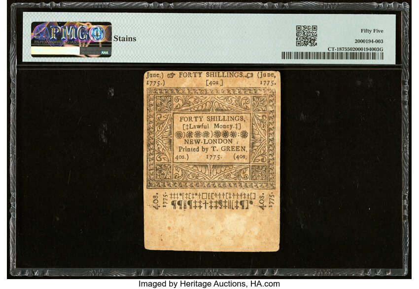 image for: Jun 1, 1775 Connecticut 40s PMG AU55 (Fr. CT187)