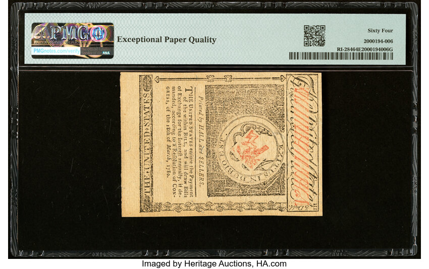image for: Jul 2, 1780 Rhode Island $3  PMG CU64 (Fr. RI284)