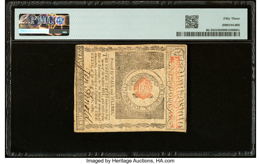 image for: Rhode Island July 2, 1780 $1 PMG About Uncirculated 53....