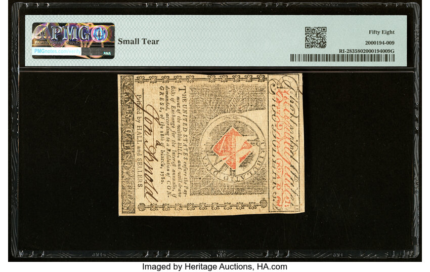 image for: Jul 2, 1780 Rhode Island $2  PMG AU58 (Fr. RI283)