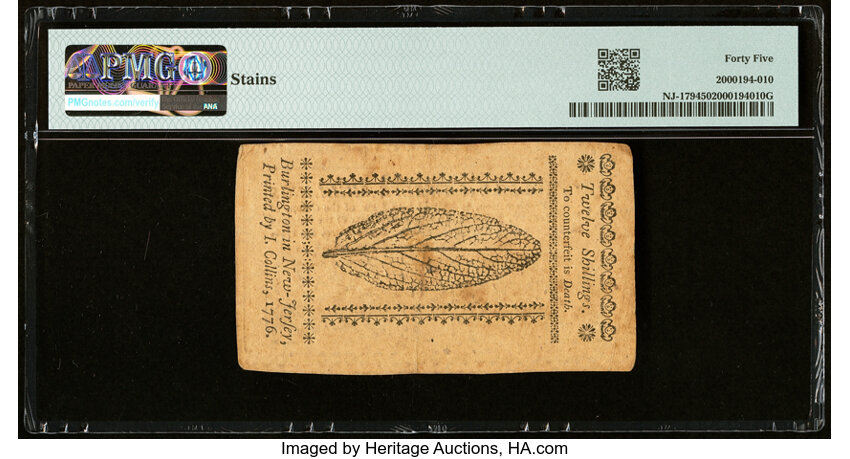 image for: Mar 25, 1776 New Jersey 12s PMG XF45 (Fr. NJ179)