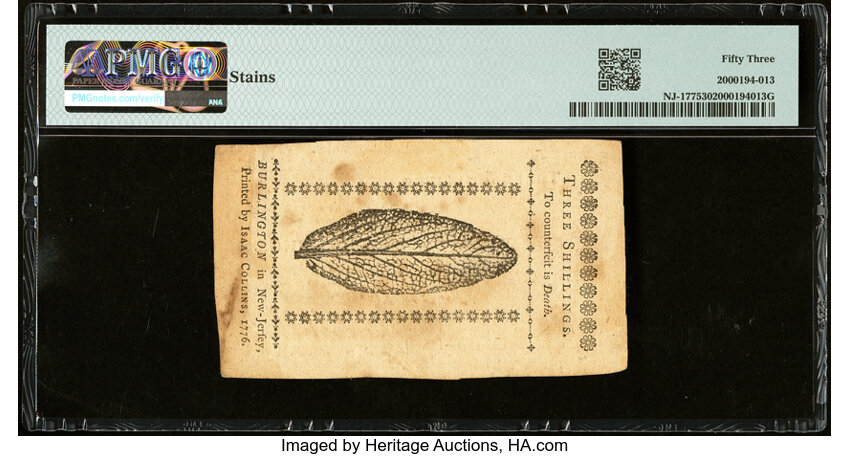 image for: Mar 25, 1776 New Jersey 3s PMG AU53 (Fr. NJ177)