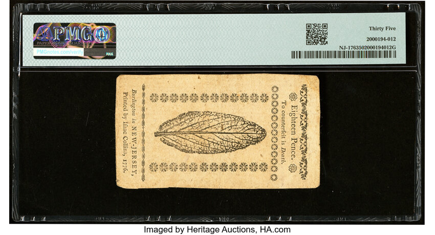 image for: New Jersey March 25, 1776 18d PMG Choice Very Fine 35....