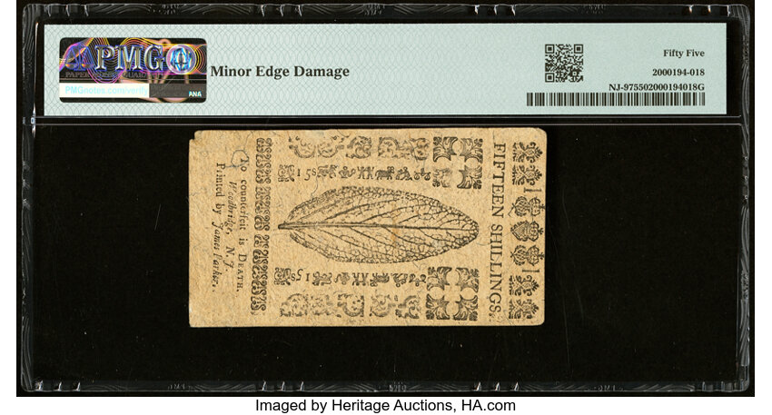 image for: Jun 22, 1756 New Jersey 15s PMG AU55 (Fr. NJ97)