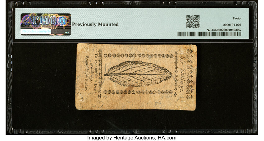 image for: Dec 31, 1763 New Jersey 6s PMG XF40 (Fr. NJ155)