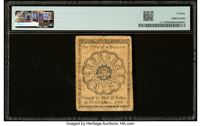 image for: Feb 17, 1776 Continental Congress $1/3 PMG VF20 (Fr. CC20)