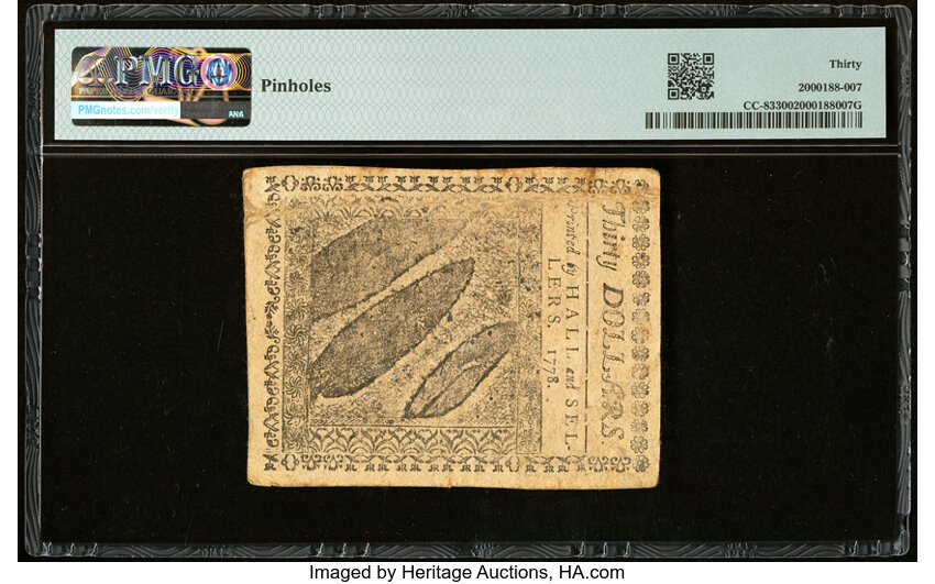 image for: Sep 26, 1778 Continental Currency $30  PMG VF30 (Fr. CC83)
