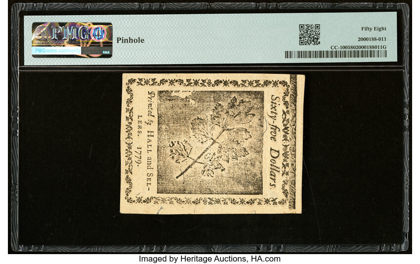 image for: Jan 14, 1779 Continental Congress $65  PMG AU58 (Fr. CC100)