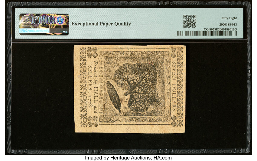 image for: Sep 26, 1778 Continental Congress $7  PMG AU58 (Fr. CC80)