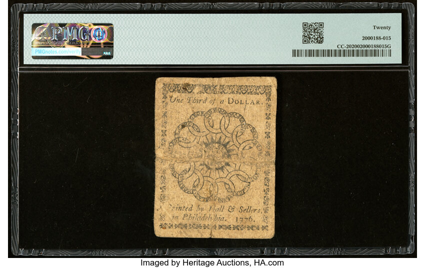 image for: Feb 17, 1776 Continental Congress $1/3 PMG VF20 (Fr. CC20)