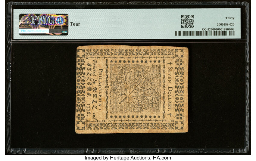 image for: Nov 2, 1776 Continental Congress $7  PMG VF30 (Fr. CC52)