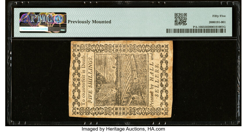 image for: Oct 1, 1773 Pennsylvania 5s PMG AU55 (Fr. PA166)