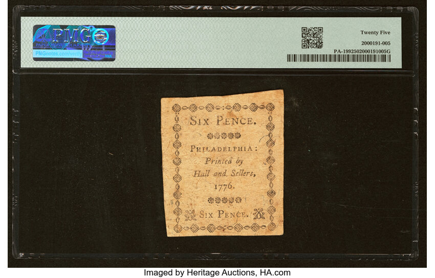 image for: Apr 25, 1776 Pennsylvania 6d PMG VF25 (Fr. PA199)