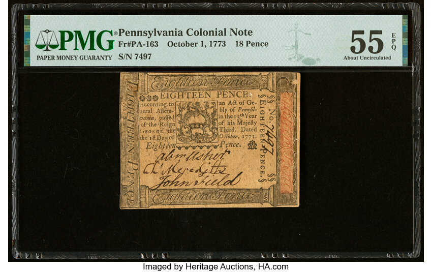 image for: Pennsylvania October 1, 1773 18d PMG About Uncirculated 55 EPQ....