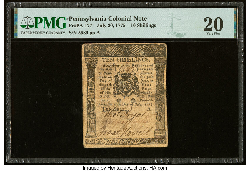 image for: Pennsylvania July 20, 1775 10s PMG Very Fine 20....