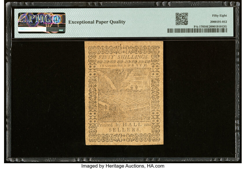 image for: Oct 1, 1773 Pennsylvania 50s PMG AU58 (Fr. PA170)