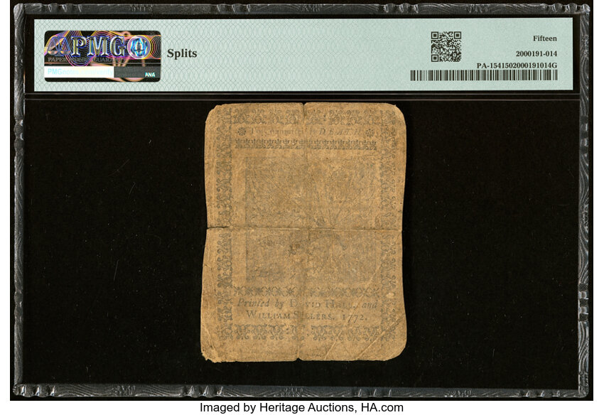 image for: Apr 3, 1772 Pennsylvania 1s PMG F15 (Fr. PA154)
