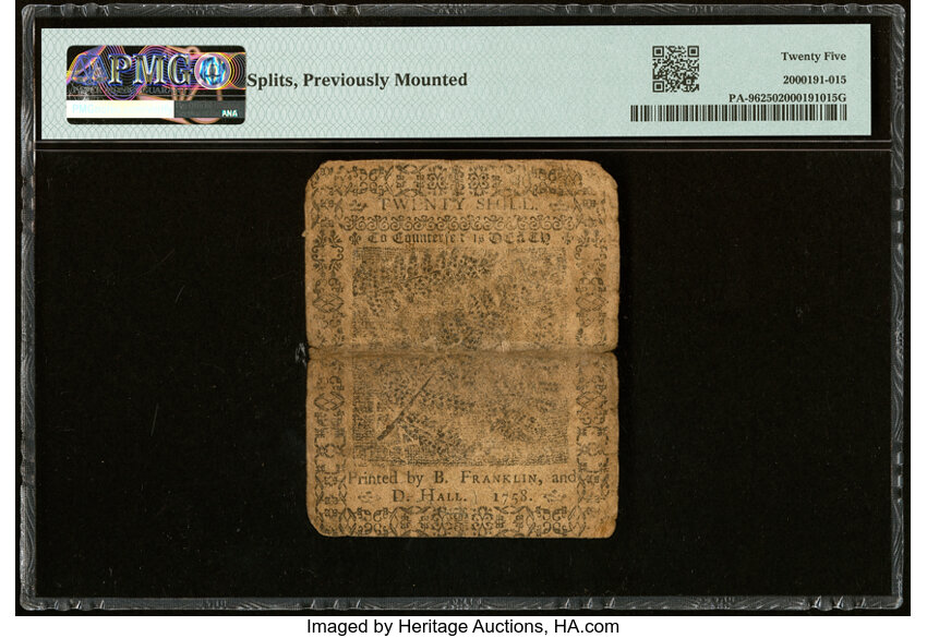 image for: Pennsylvania May 20, 1758 20s PMG Very Fine 25....