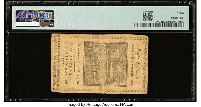 image for: Apr 10, 1777 Pennsylvania 8s PMG VF30 (Fr. PA219a)