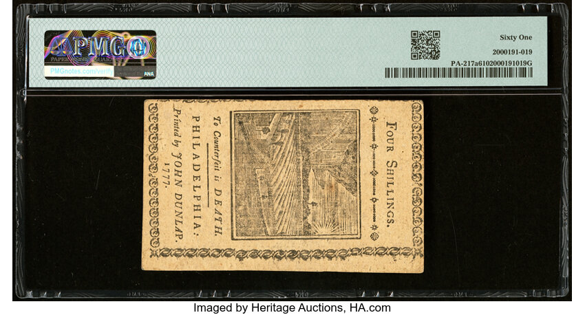 image for: Apr 10, 1777 Pennsylvania 4s PMG CU61 (Fr. PA217a)