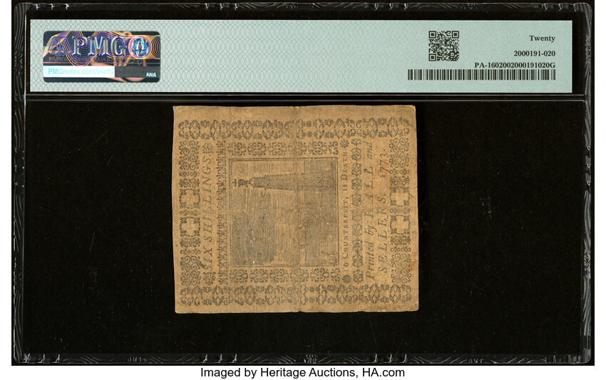 image for: Mar 20, 1773 Pennsylvania 6s PMG VF20 (Fr. PA160)