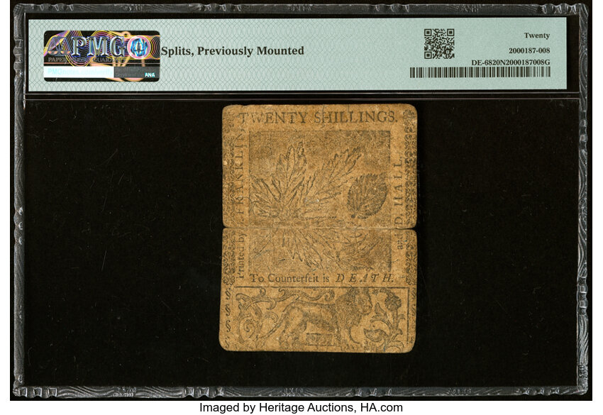image for: Delaware June 1, 1759 20s PMG Very Fine 20 Net....