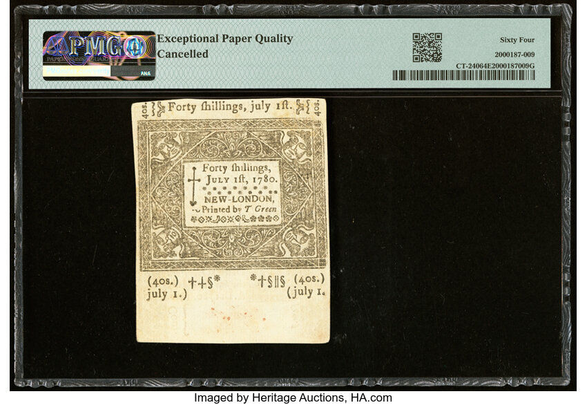 image for: Jul 1, 1780 Connecticut 40s PMG CU64 (Fr. CT240)