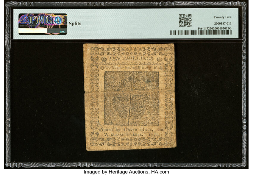 image for: Mar 20, 1771 Pennsylvania 10s PMG VF25 (Fr. PA147)