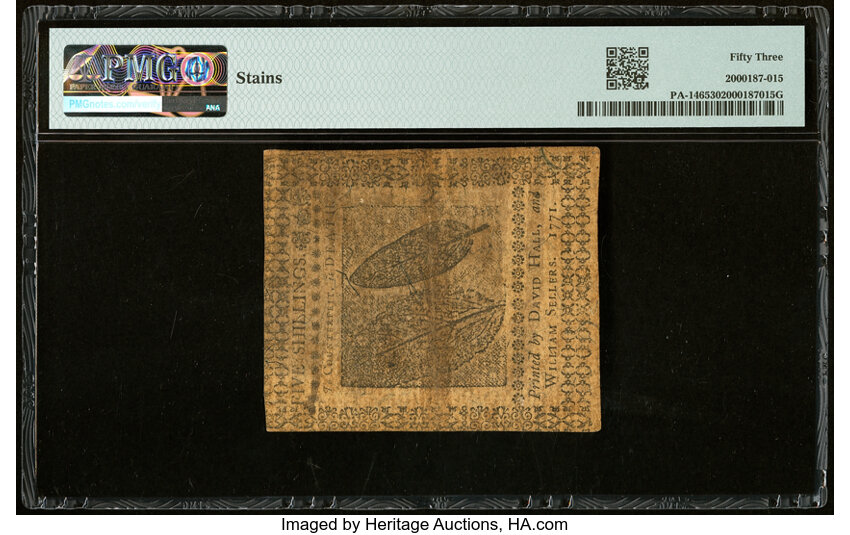 image for: Pennsylvania March 20, 1771 5s PMG About Uncirculated 53....
