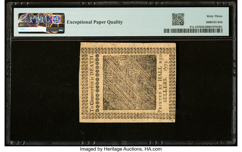 image for: Pennsylvania October 25, 1775 2s PMG Choice Uncirculated 63 EPQ....