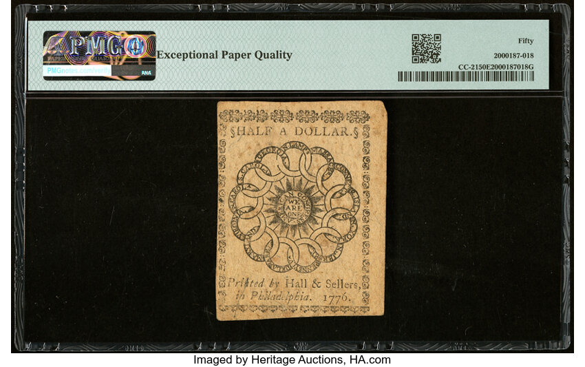 image for: Feb 17, 1776 Continental Congress $1/2 PMG AU50 (Fr. CC21)