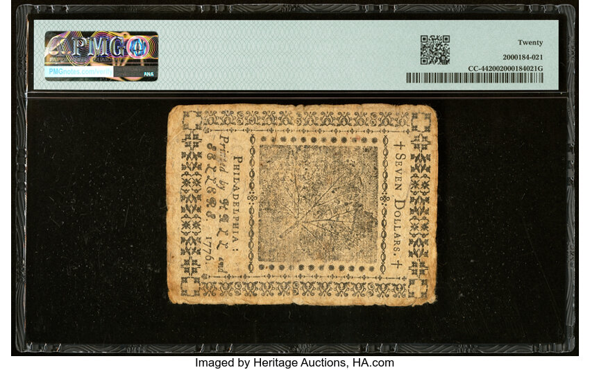 image for: Jul 22, 1776 Continental Congress $7  PMG VF20 (Fr. CC44)