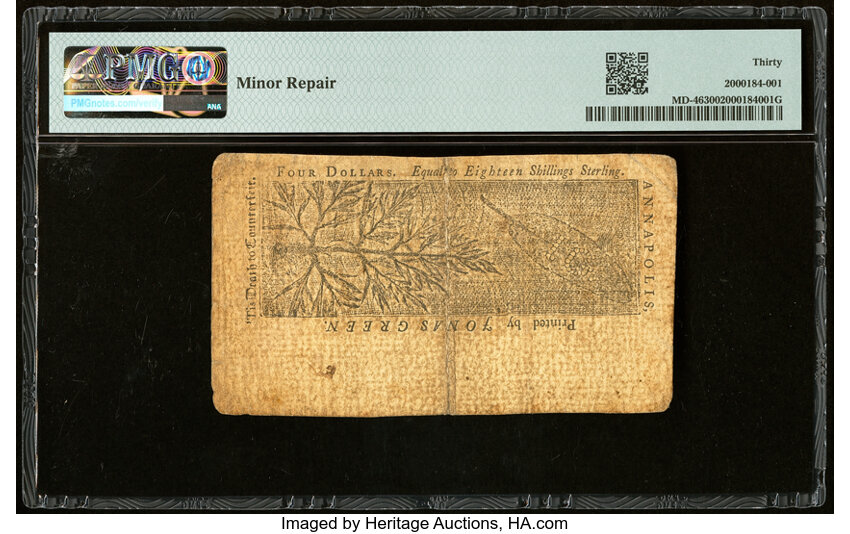 image for: Jan 1, 1767 Maryland $4  PMG VF30 (Fr. MD46)