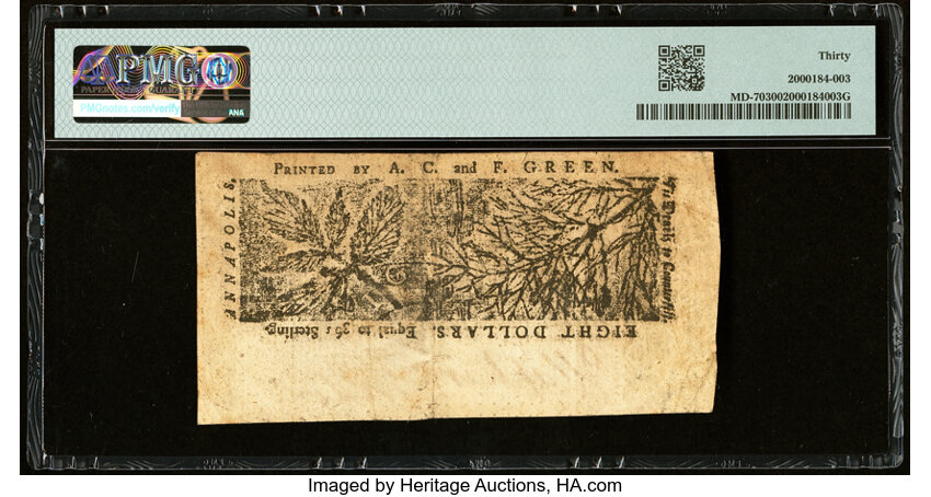 image for: Apr 10, 1774 Maryland $8  PMG VF30 (Fr. MD70)