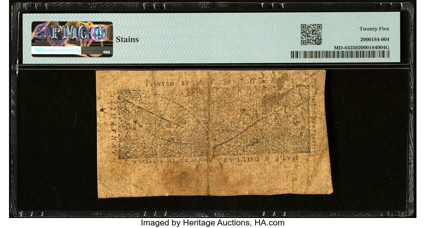 image for: Maryland April 10, 1774 $1/2 PMG Very Fine 25....