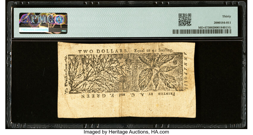 image for: Apr 10, 1774 Maryland $2  PMG VF30 (Fr. MD67)