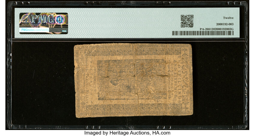 image for: Mar 16, 1785 Pennsylvania 2s6d PMG F12 (Fr. PA268)