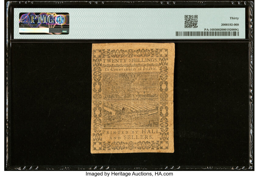 image for: Oct 1, 1773 Pennsylvania 20s PMG VF30 (Fr. PA169)