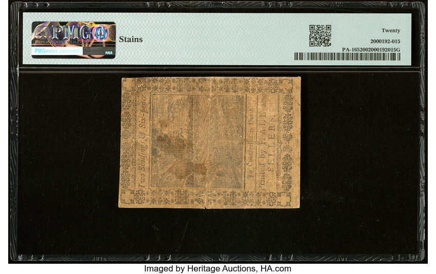 image for: Oct 1, 1773 Pennsylvania 2s6d PMG VF20 (Fr. PA165)
