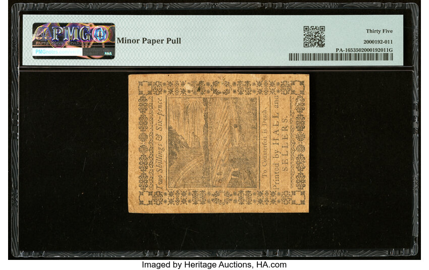 image for: Oct 1, 1773 Pennsylvania 2s6d PMG VF35 (Fr. PA165)