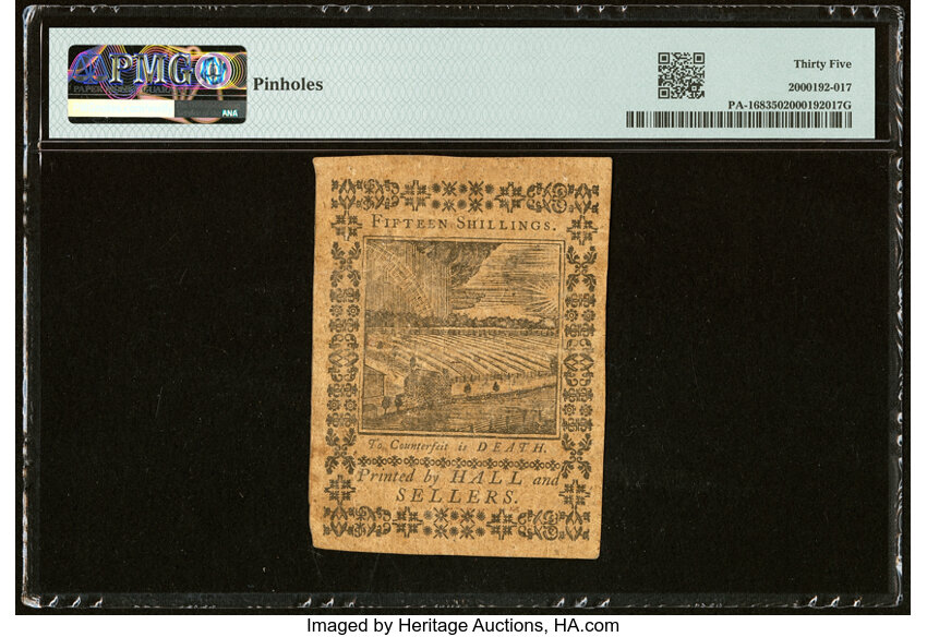 image for: Oct 1, 1773 Pennsylvania 15s PMG VF35 (Fr. PA168)
