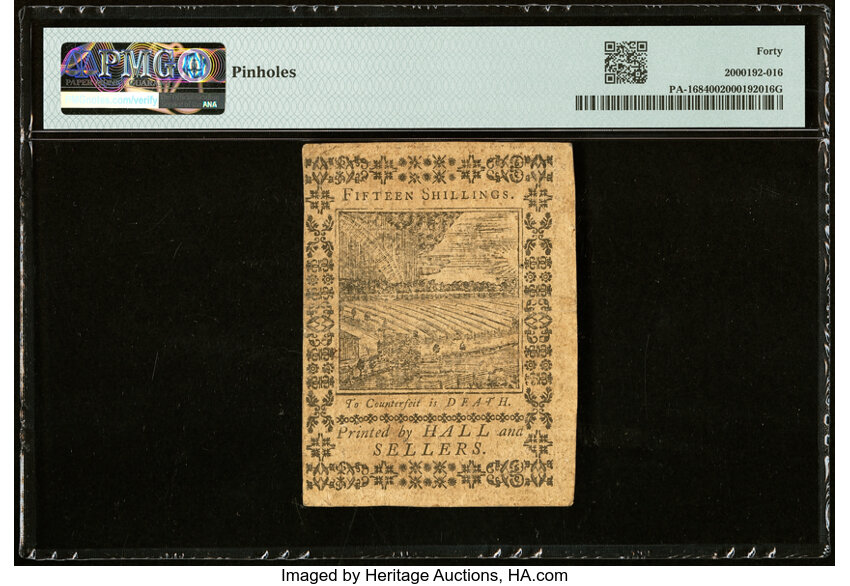 image for: Oct 1, 1773 Pennsylvania 15s PMG XF40 (Fr. PA168)