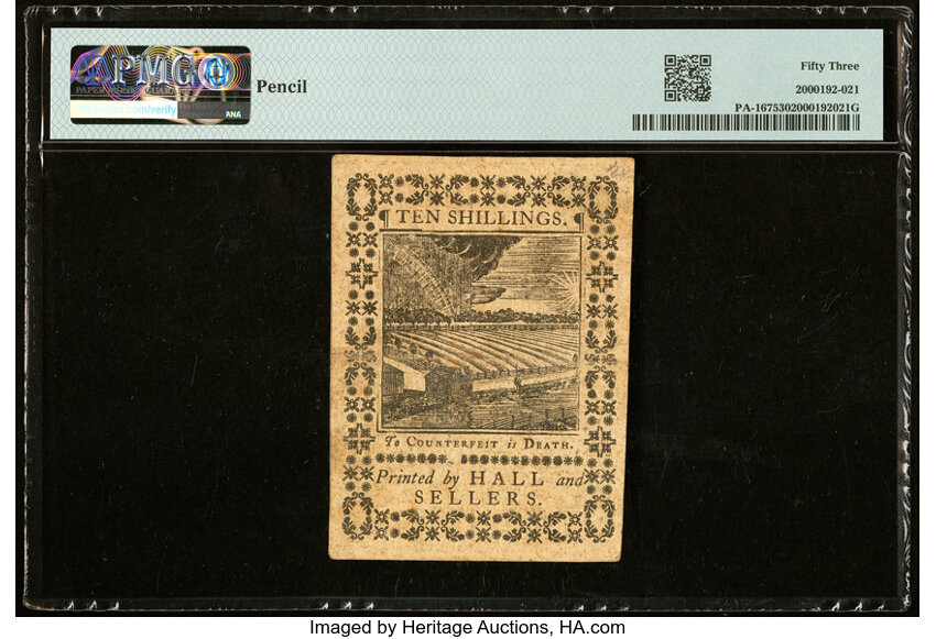 image for: Oct 1, 1773 Pennsylvania 10s PMG AU53 (Fr. PA167)